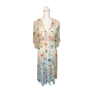 Farm Rio Dahlia Floral Crochet Trim Maxi Dress, Size XS